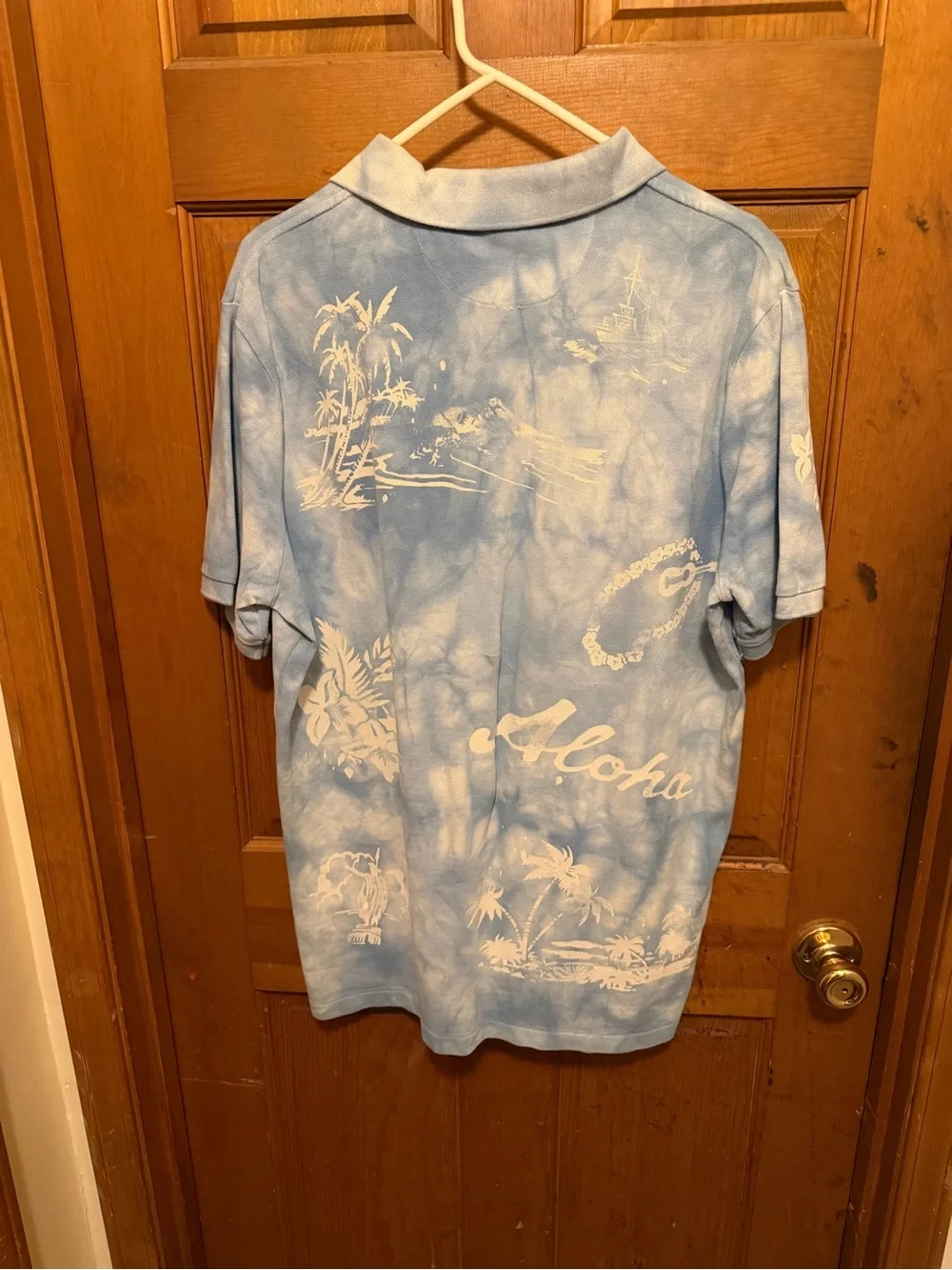 Ralph Lauren Light Blue & White Aloha Hawaiian Polo Shirt